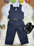 Conjunto Social Pajem Camisa Branca e Calça Azul Escuro com Colete