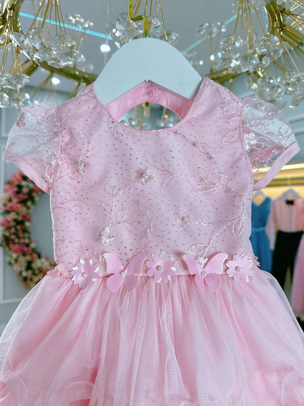 Vestido Rosa Claro para Bebê Jardim Encantado para Batizado e Festas
