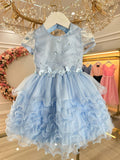 Vestido Azul Claro para Bebê Jardim Encantado para Batizado e Festas
