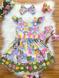 Vestido Infantil Colorido em Poliéster com Laço de Cabelo para Festas