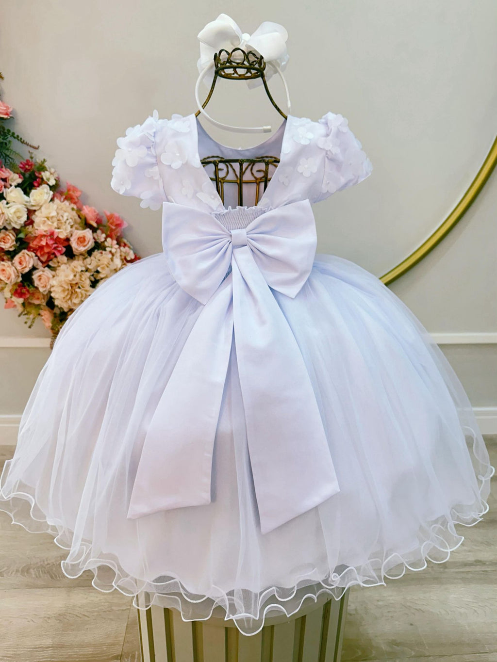Vestido Infantil Branco Com Renda Para Festas e Casamentos