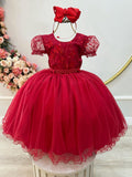 Vestido Infantil Vermelho Escuro Com Renda Para Daminhas De Festas