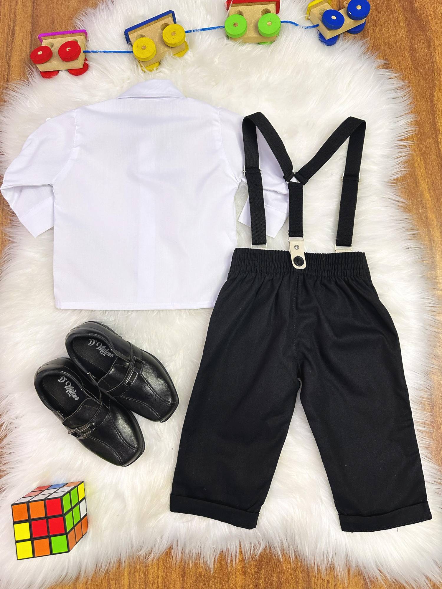 Conjunto Social Bebê Preto e Branco com Calça de Algodão e Camisa de Poliéster