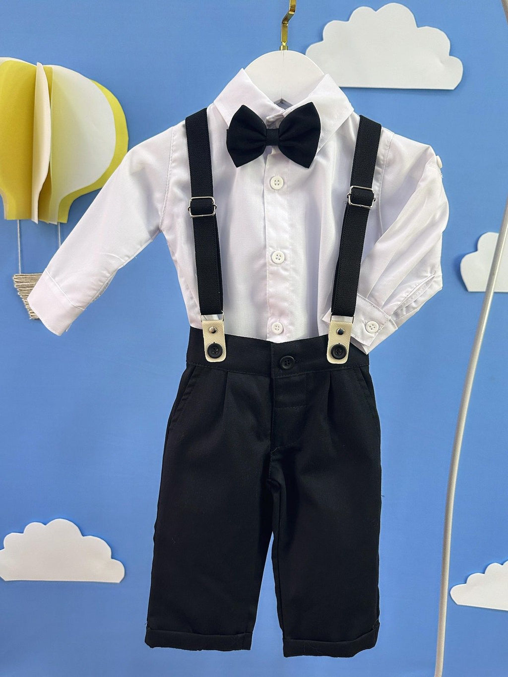 Conjunto Social Bebê Preto e Branco com Calça de Algodão e Camisa de Poliéster