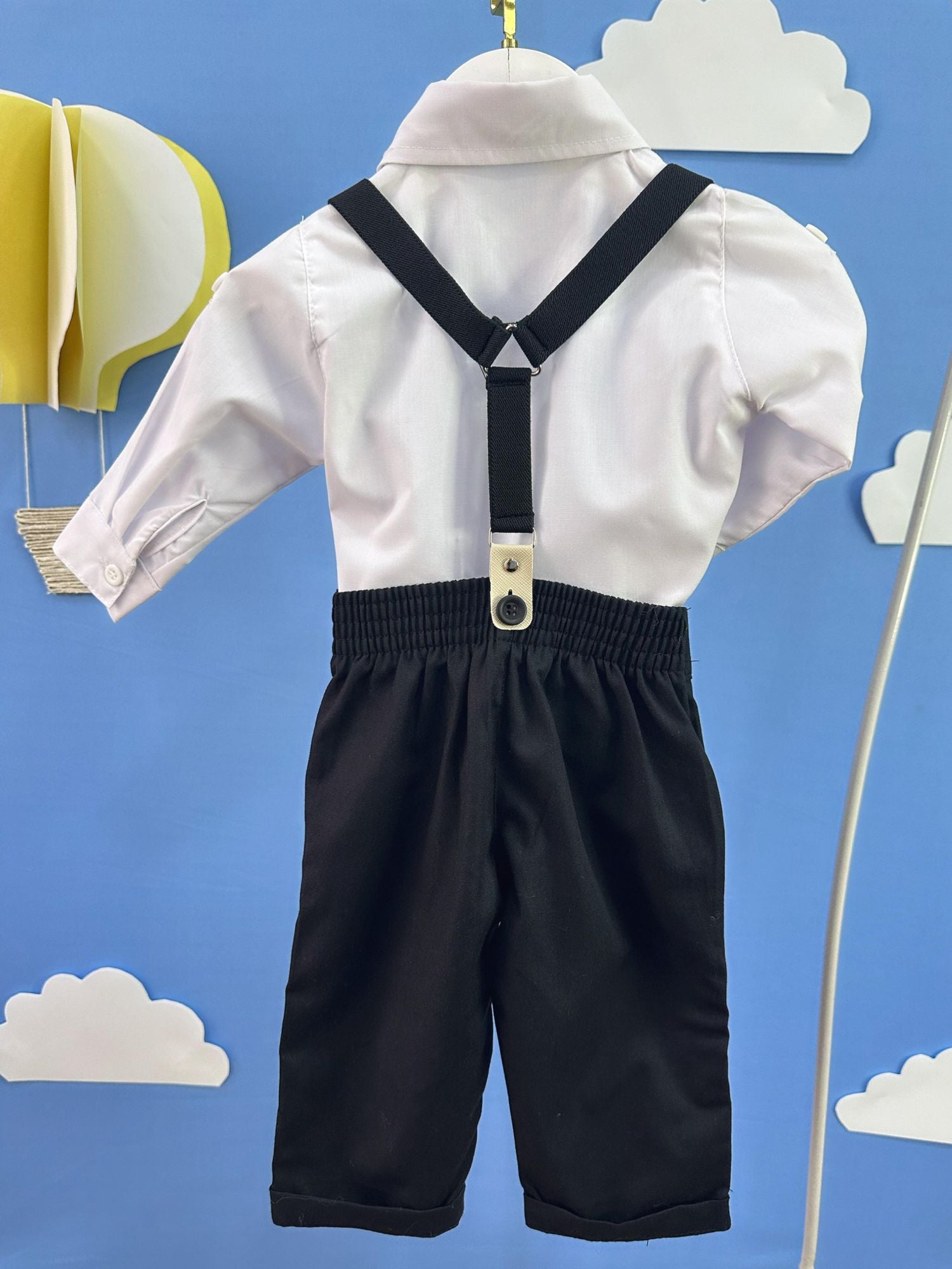 Conjunto Social Bebê Preto e Branco com Calça de Algodão e Camisa de Poliéster