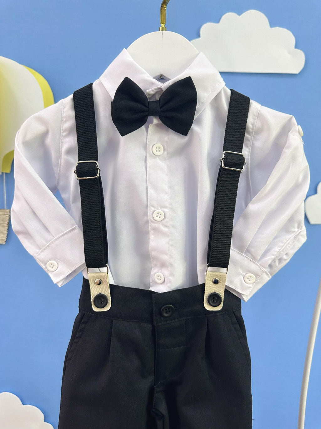 Conjunto Social Bebê Preto e Branco com Calça de Algodão e Camisa de Poliéster