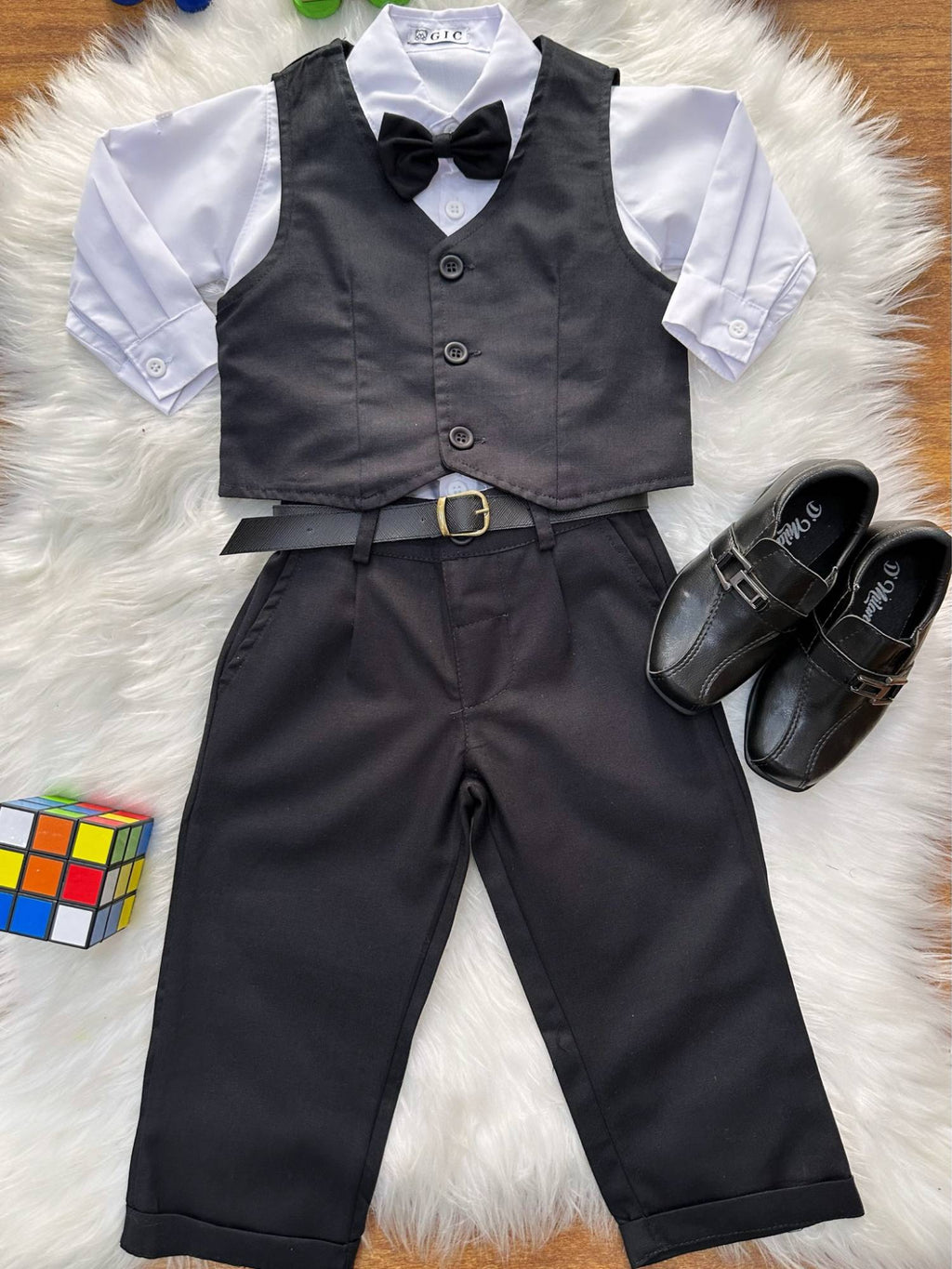 Conjunto Social Luxo Pajem Camisa Branca e Calça Preta