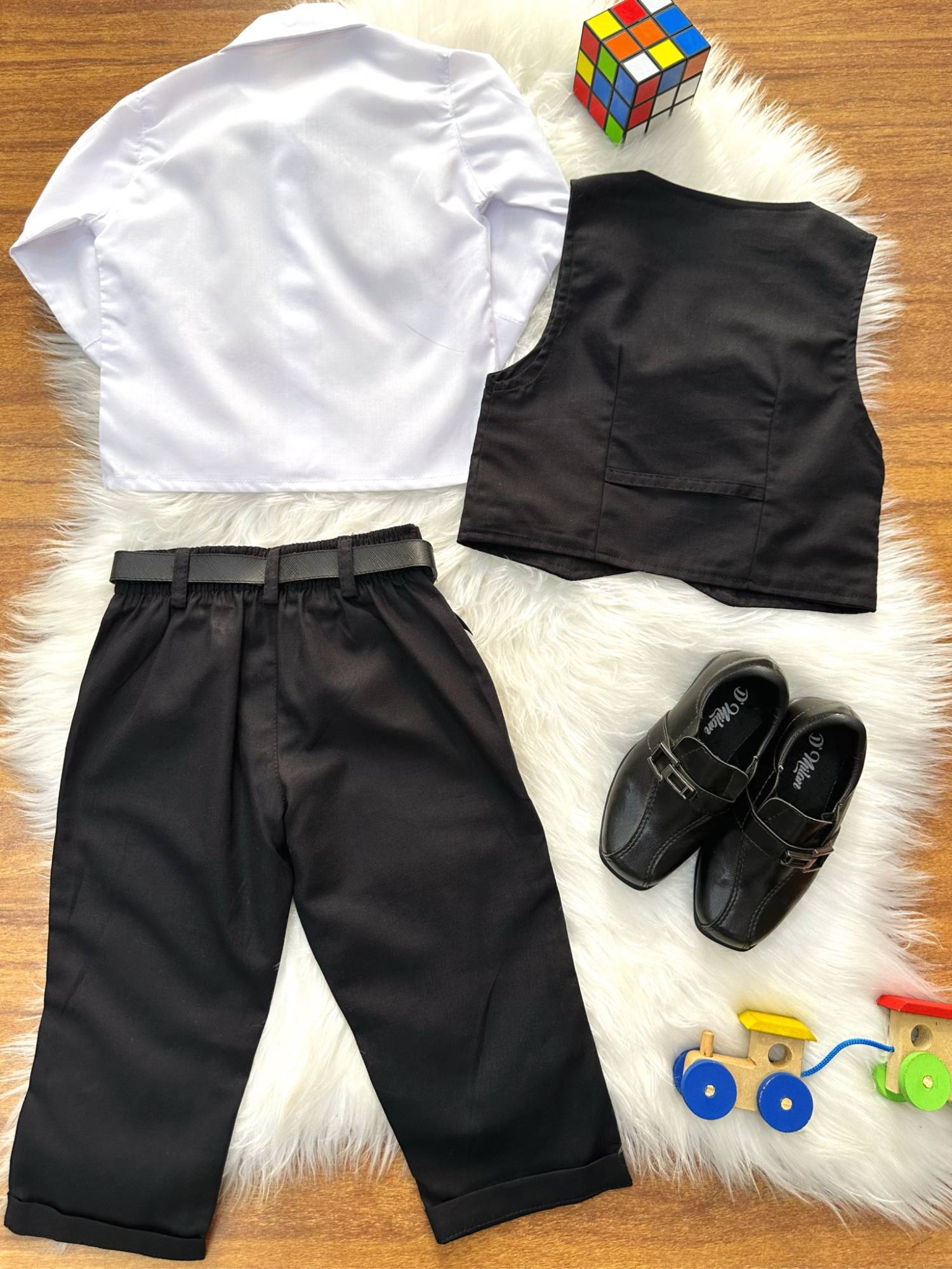 Conjunto Social Luxo Pajem Camisa Branca e Calça Preta