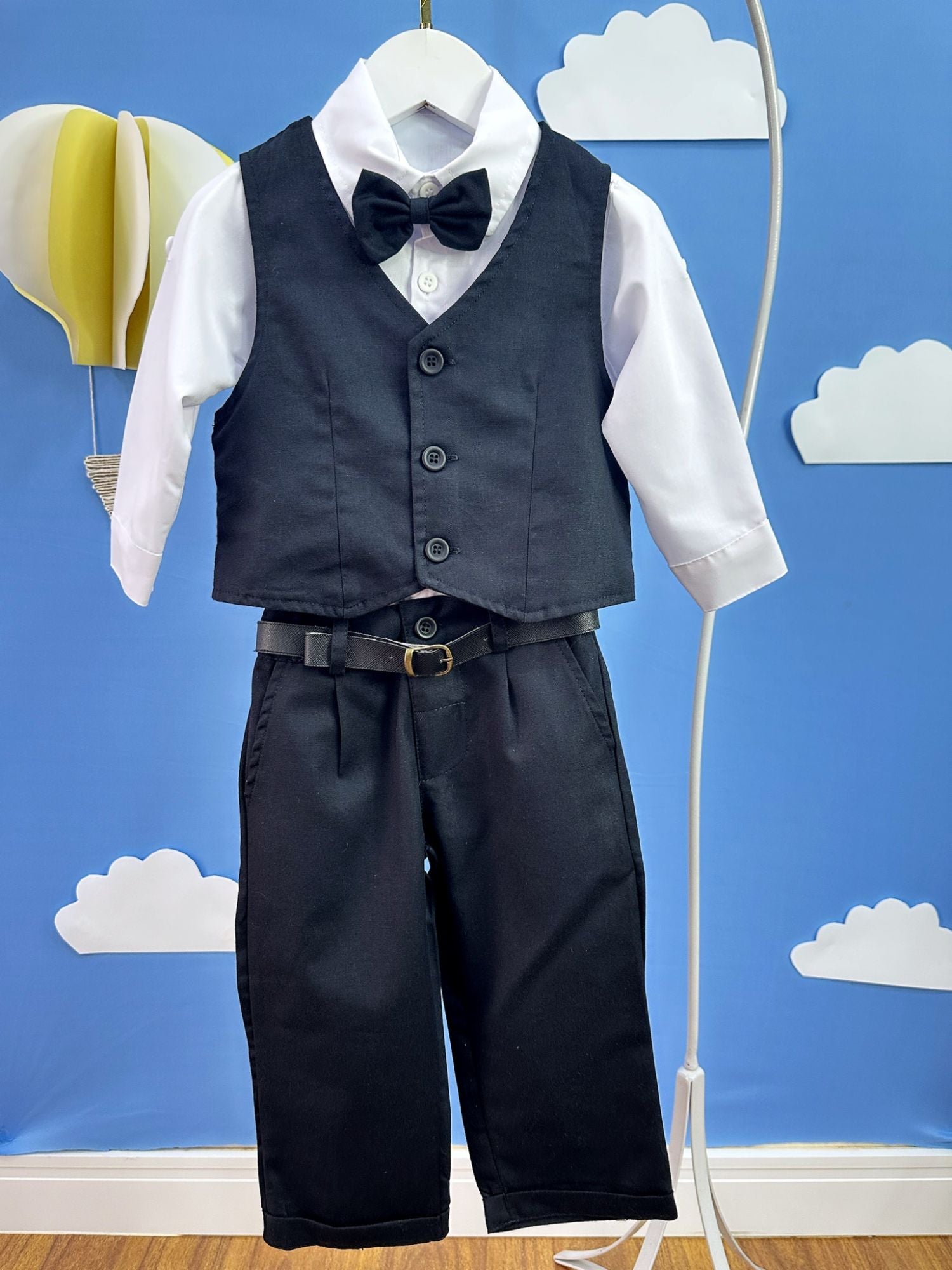 Conjunto Social Luxo Pajem Camisa Branca e Calça Preta