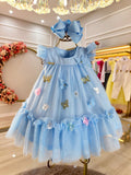 Vestido Infantil Azul Bebê Jardim Encantado Luxo