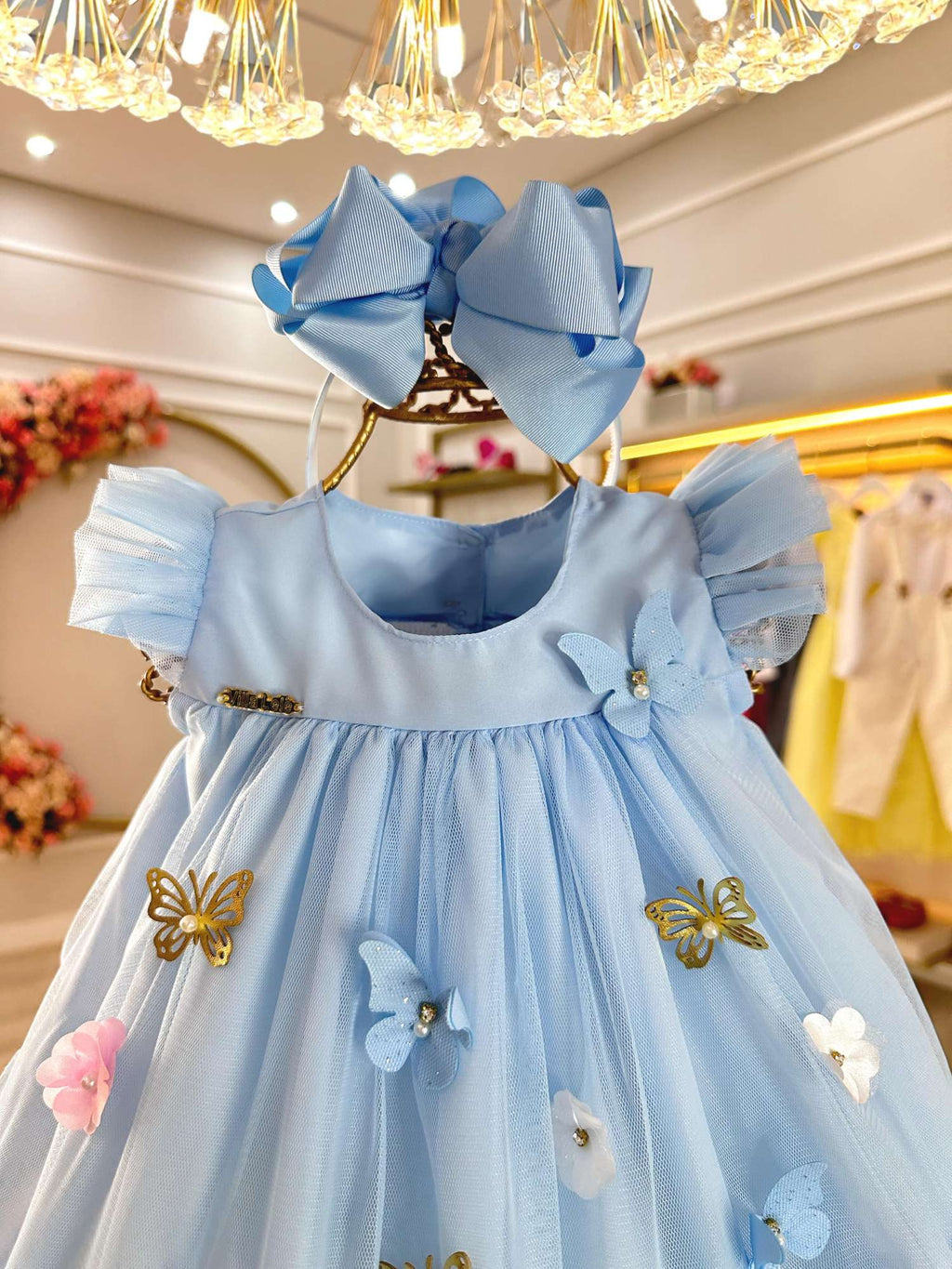 Vestido Infantil Azul Bebê Jardim Encantado Luxo