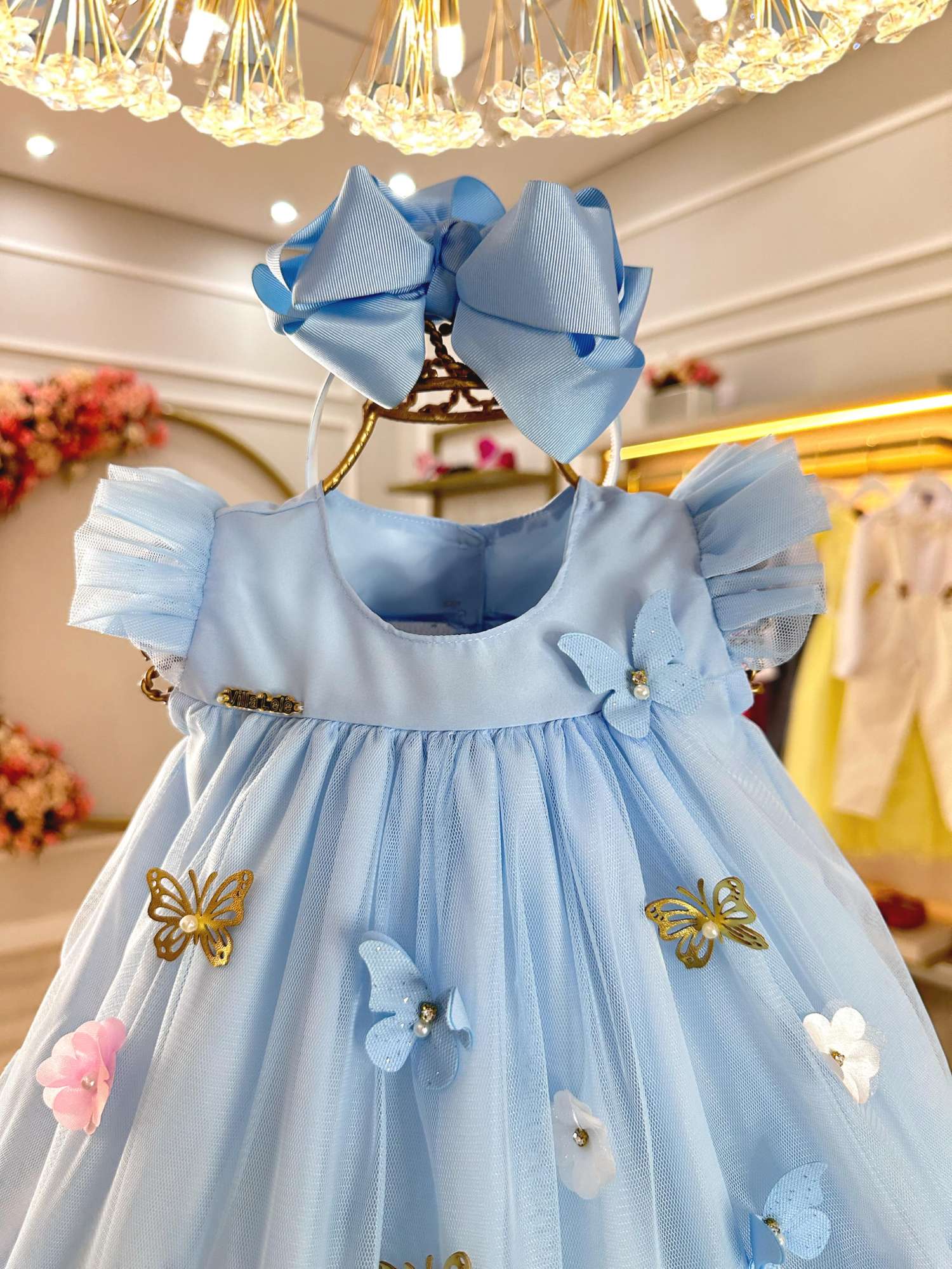 Vestido Infantil Azul Bebê Jardim Encantado Luxo