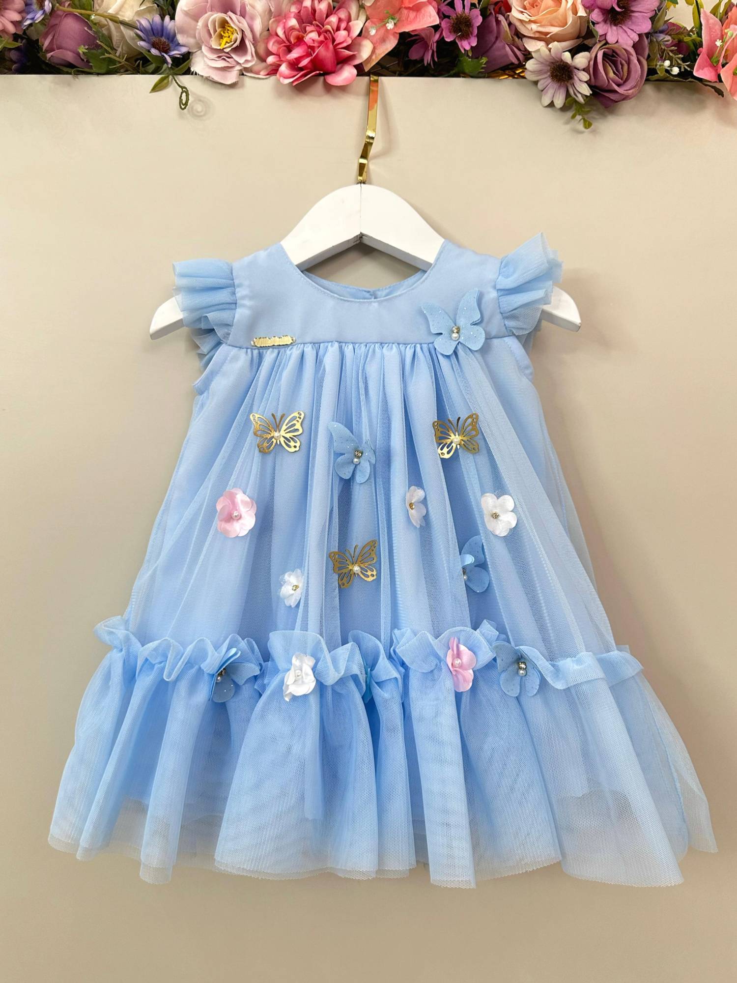 Vestido Infantil Azul Bebê Jardim Encantado Luxo