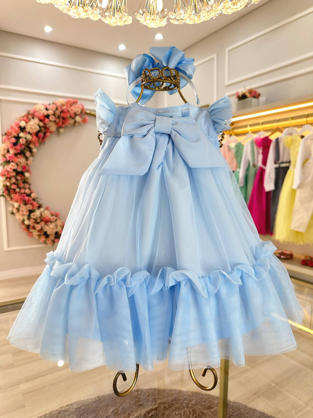 Vestido Infantil Azul Bebê Jardim Encantado Luxo