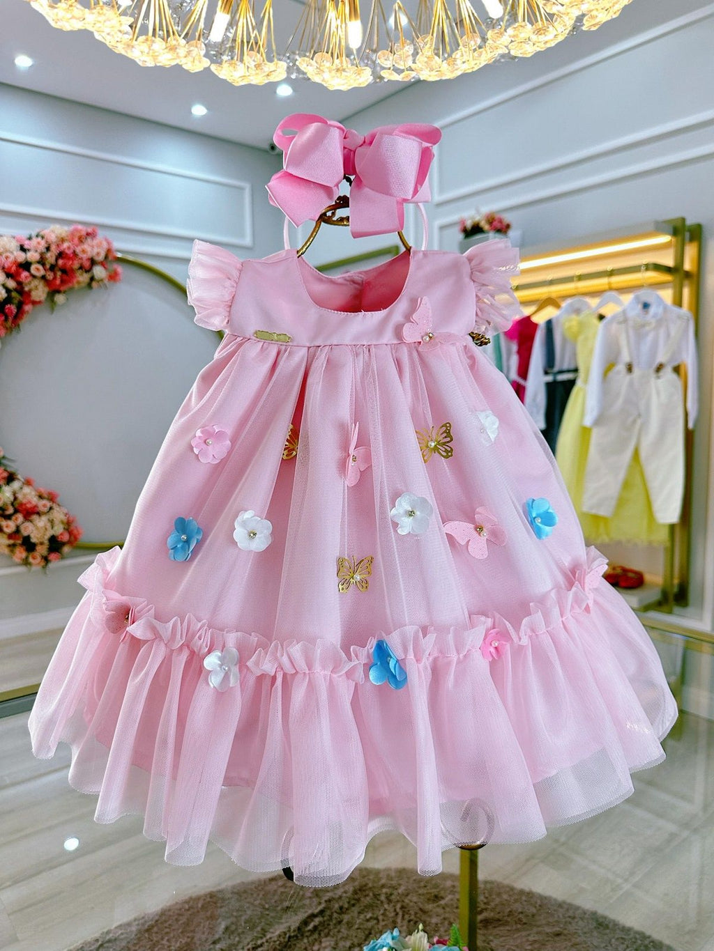 Vestido Infantil Luxo Rosa Bebê Jardim Encantado