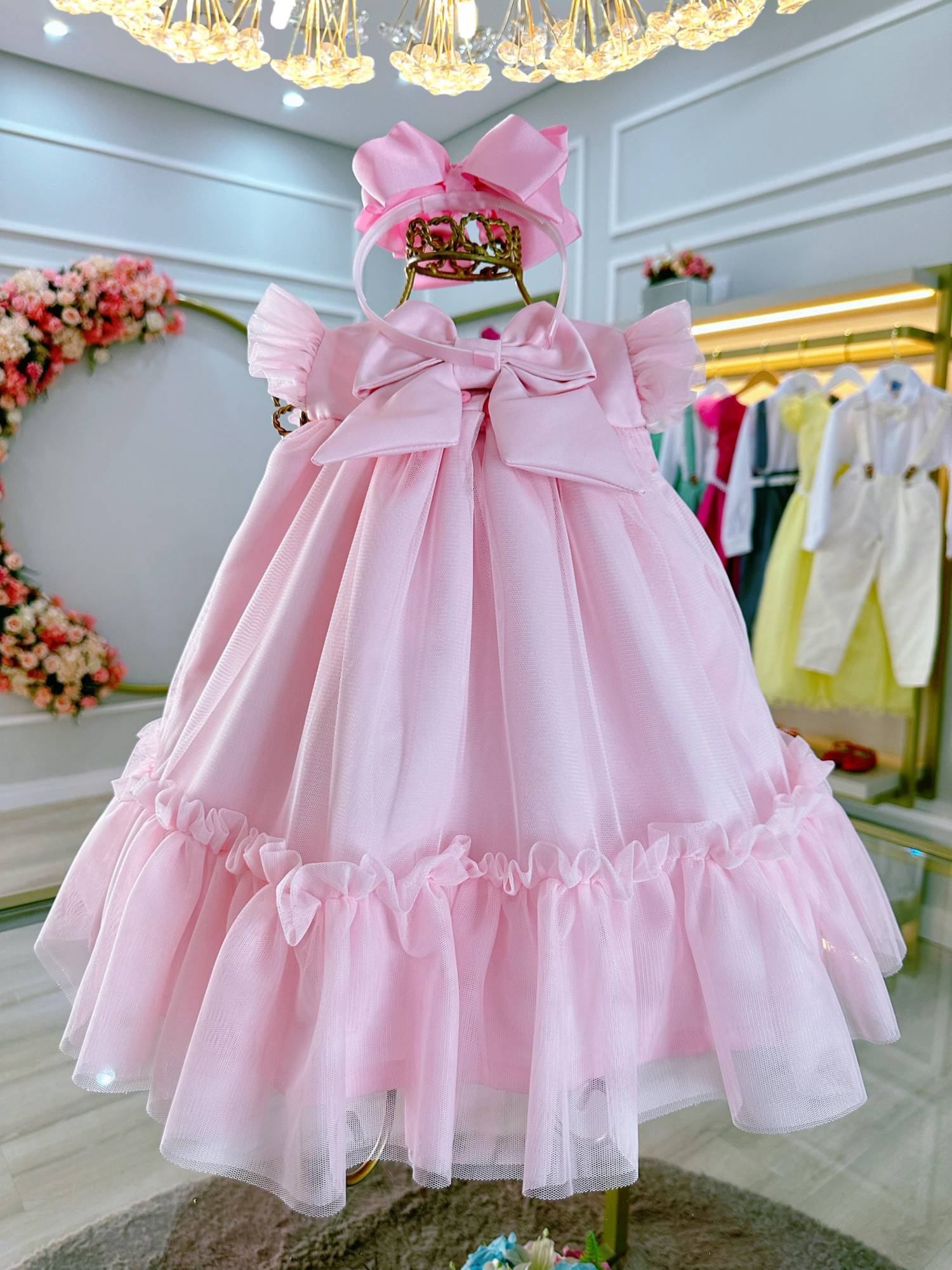 Vestido Infantil Luxo Rosa Bebê Jardim Encantado