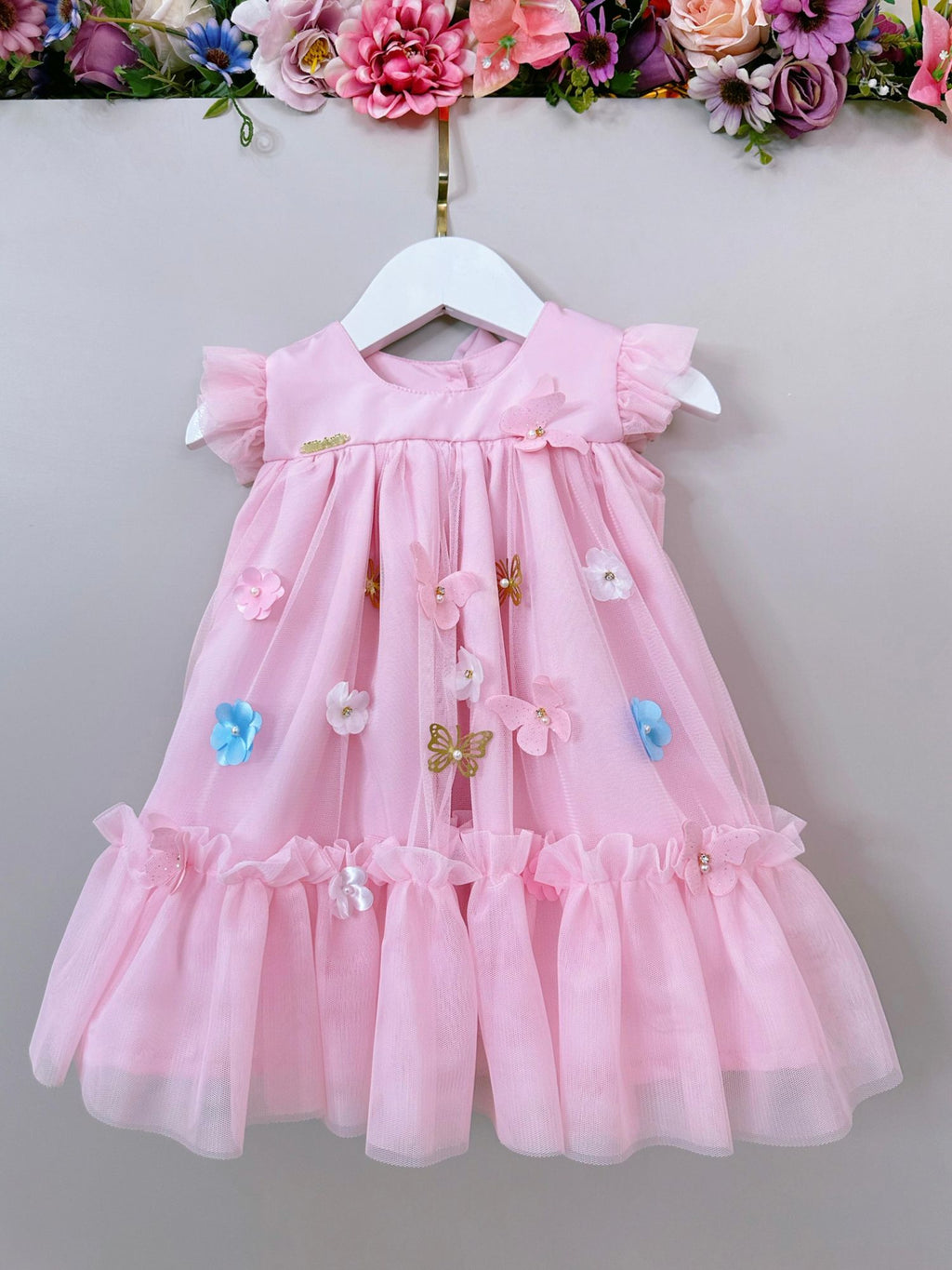 Vestido Infantil Luxo Rosa Bebê Jardim Encantado