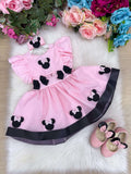 Vestido Rosa Tule Infantil com Laço para Meninas de 3 Meses a 2 Anos
