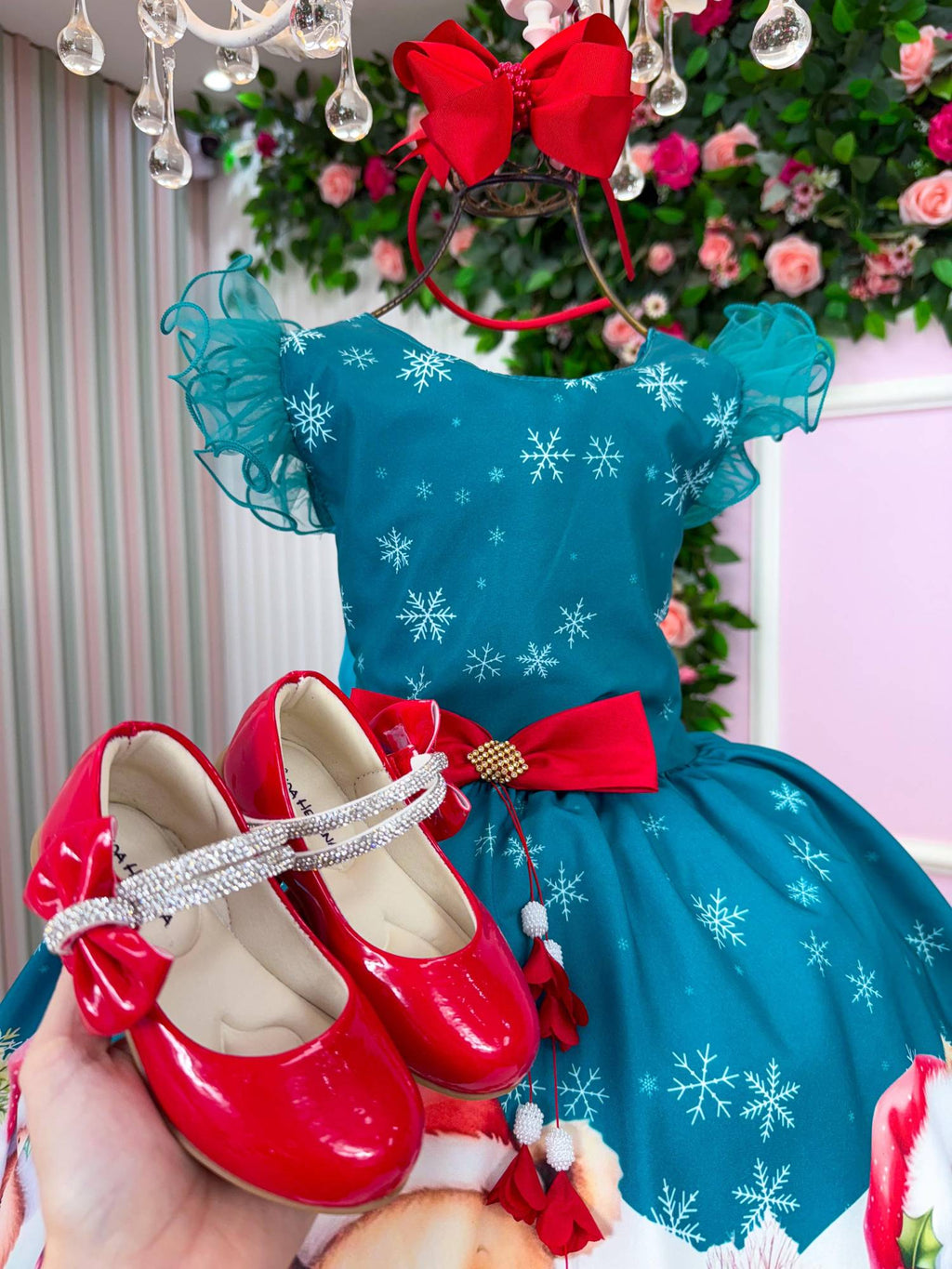 Vestido Verde Floco De Neve Para Natal