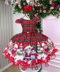 Vestido Vermelho com Ursinhos Natalinos e Laço Verde