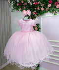 Vestido Rosa Bebê em Tecido Tafeta para Meninas com Laço