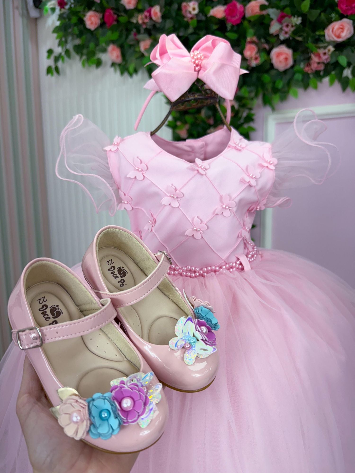Vestido Rosa Bebê em Tecido Tafeta para Meninas com Laço