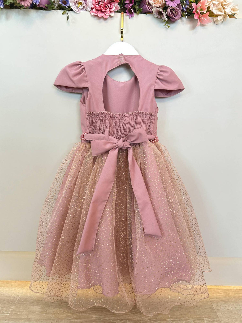 Vestido Infantil Rosa com Glitter e Busto Nervurado para Festas