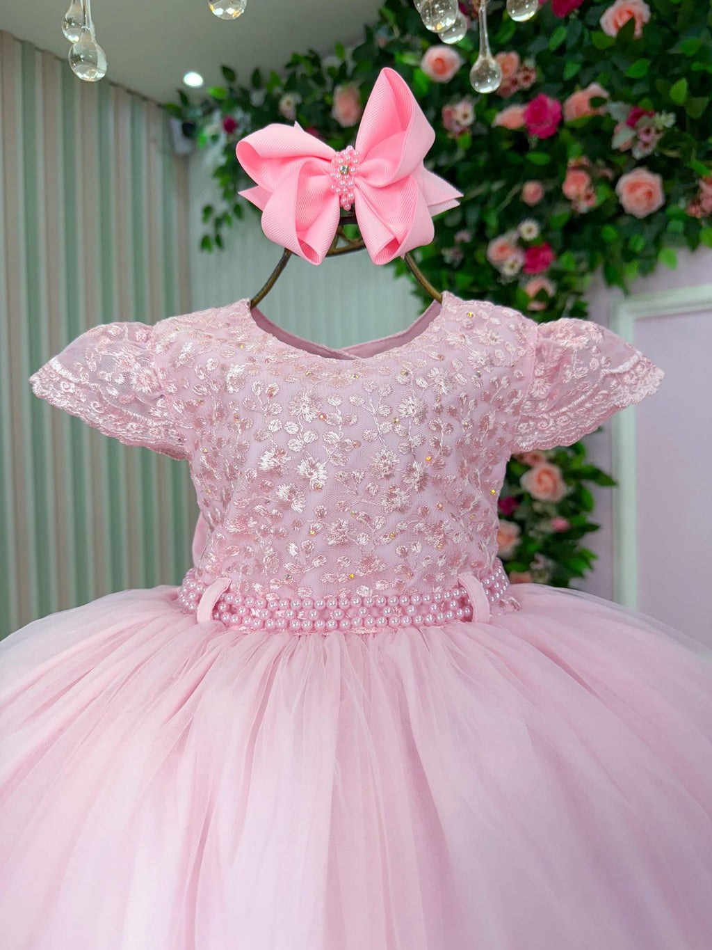 Vestido Rosa Bebê em Tecido Tafeta para Menina