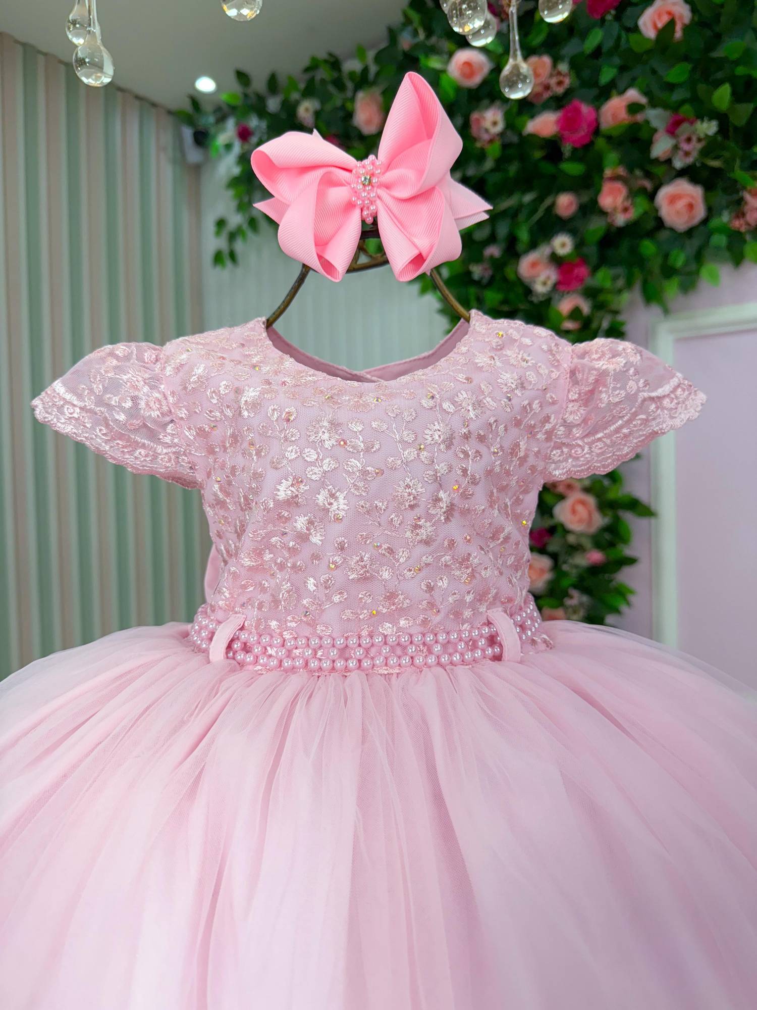 Vestido Rosa Bebê em Tecido Tafeta para Menina