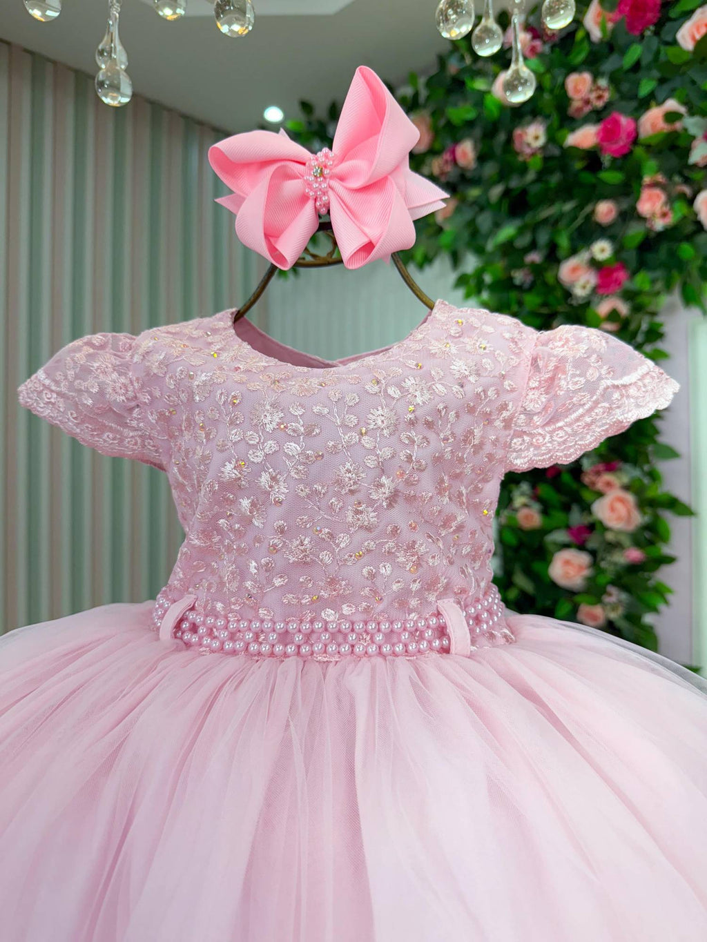 Vestido Rosa Bebê em Tecido Tafeta para Menina