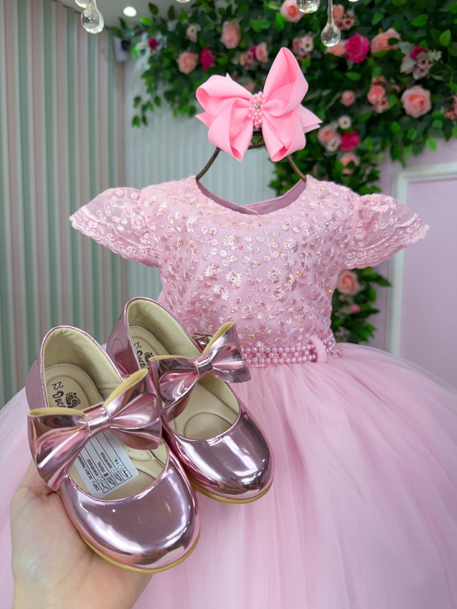 Vestido Rosa Bebê em Tecido Tafeta para Menina