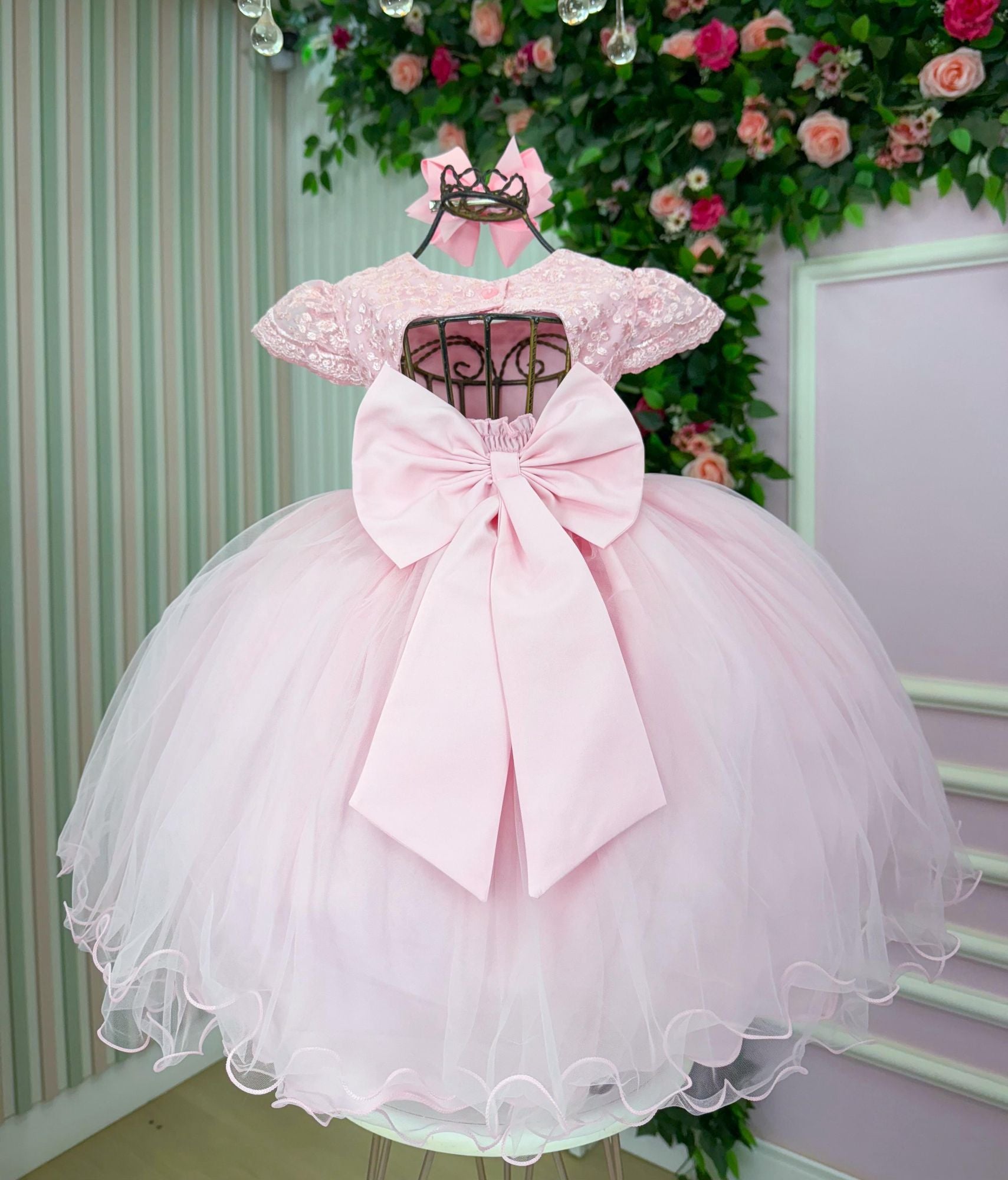 Vestido Rosa Bebê em Tecido Tafeta para Menina