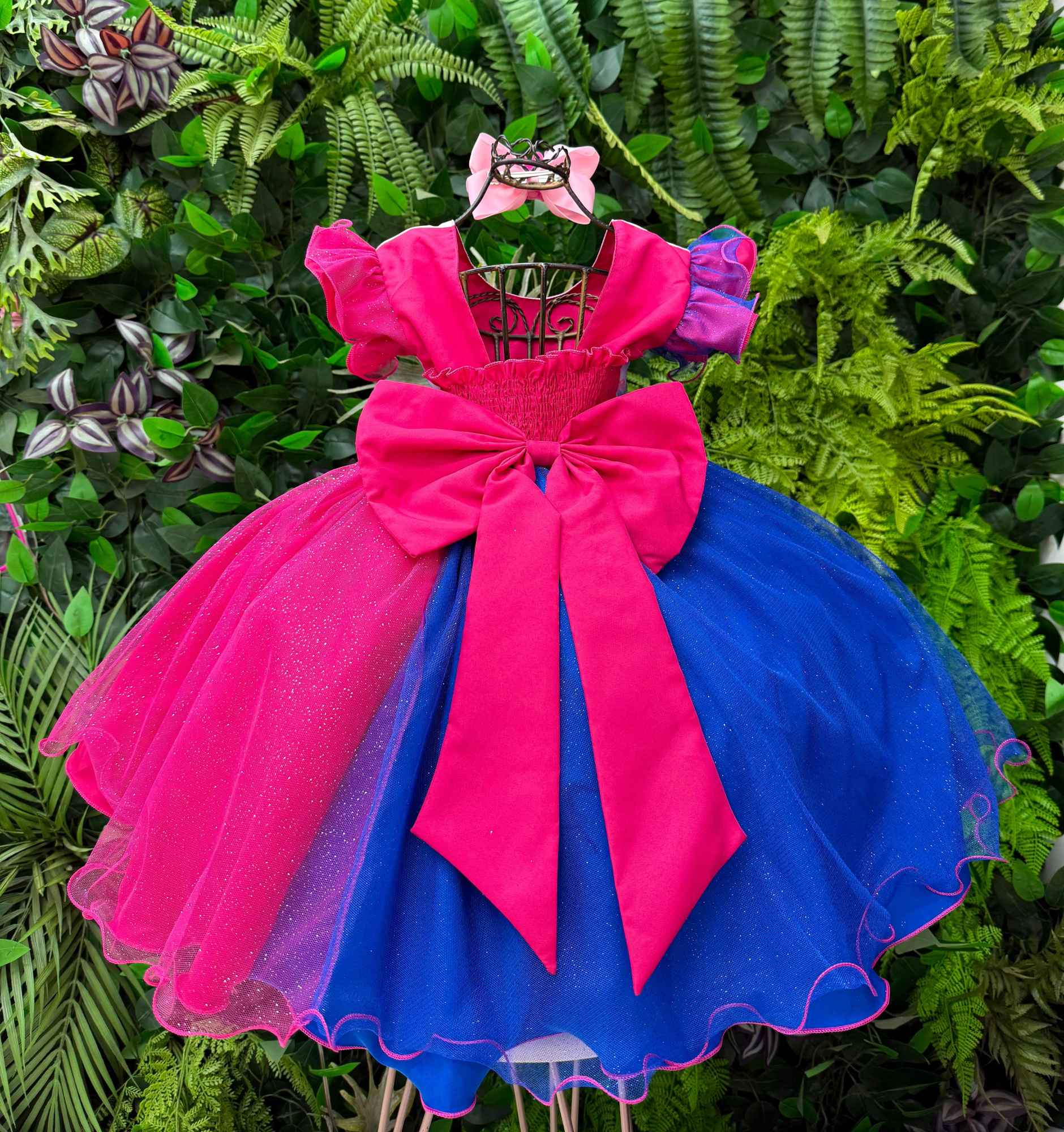 Vestido Temático com LED Stitch e Angel em Rosa e Azul