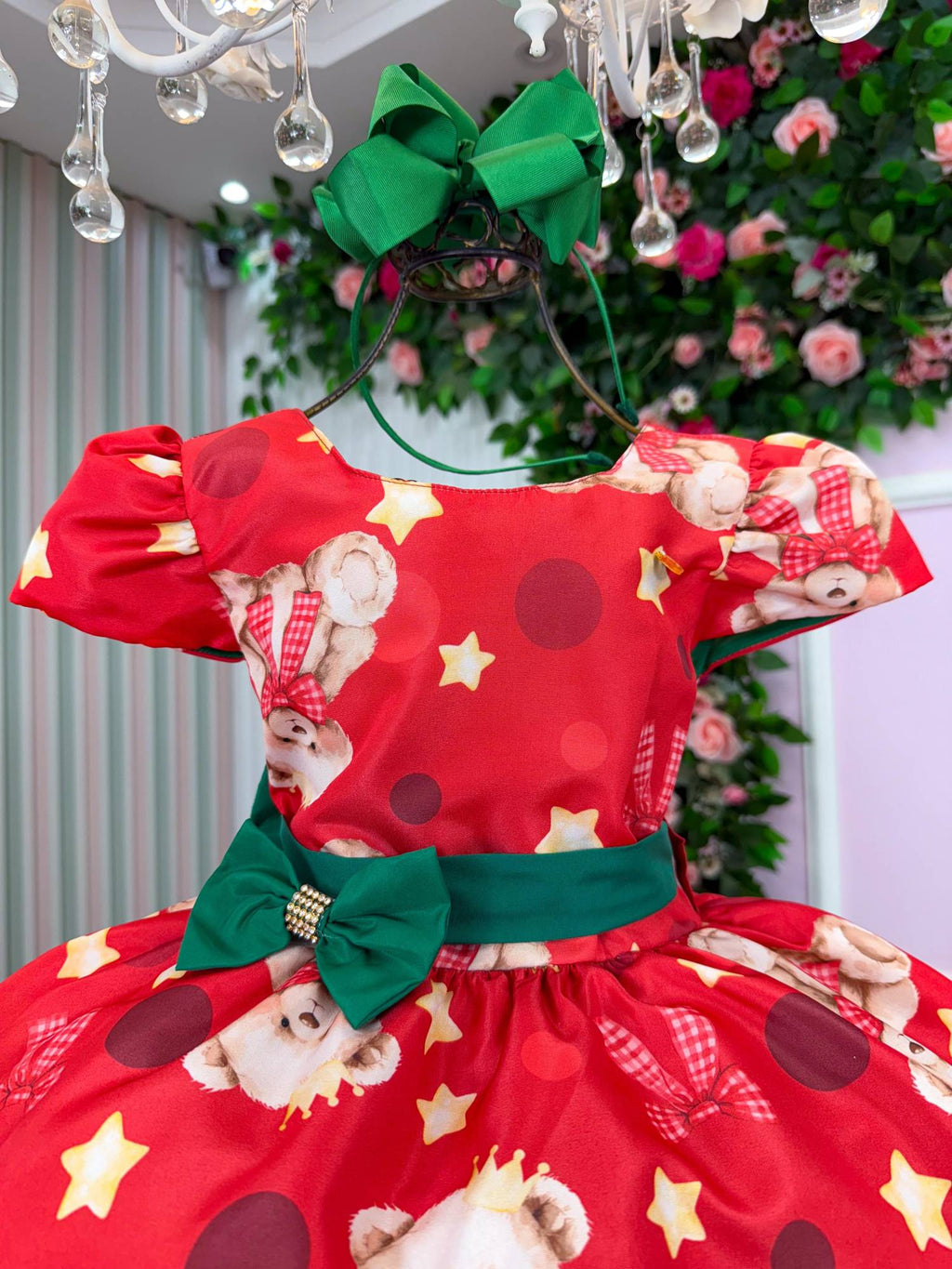 Vestido Vermelho Encanto de Natal com Ursinhos Fofinhos
