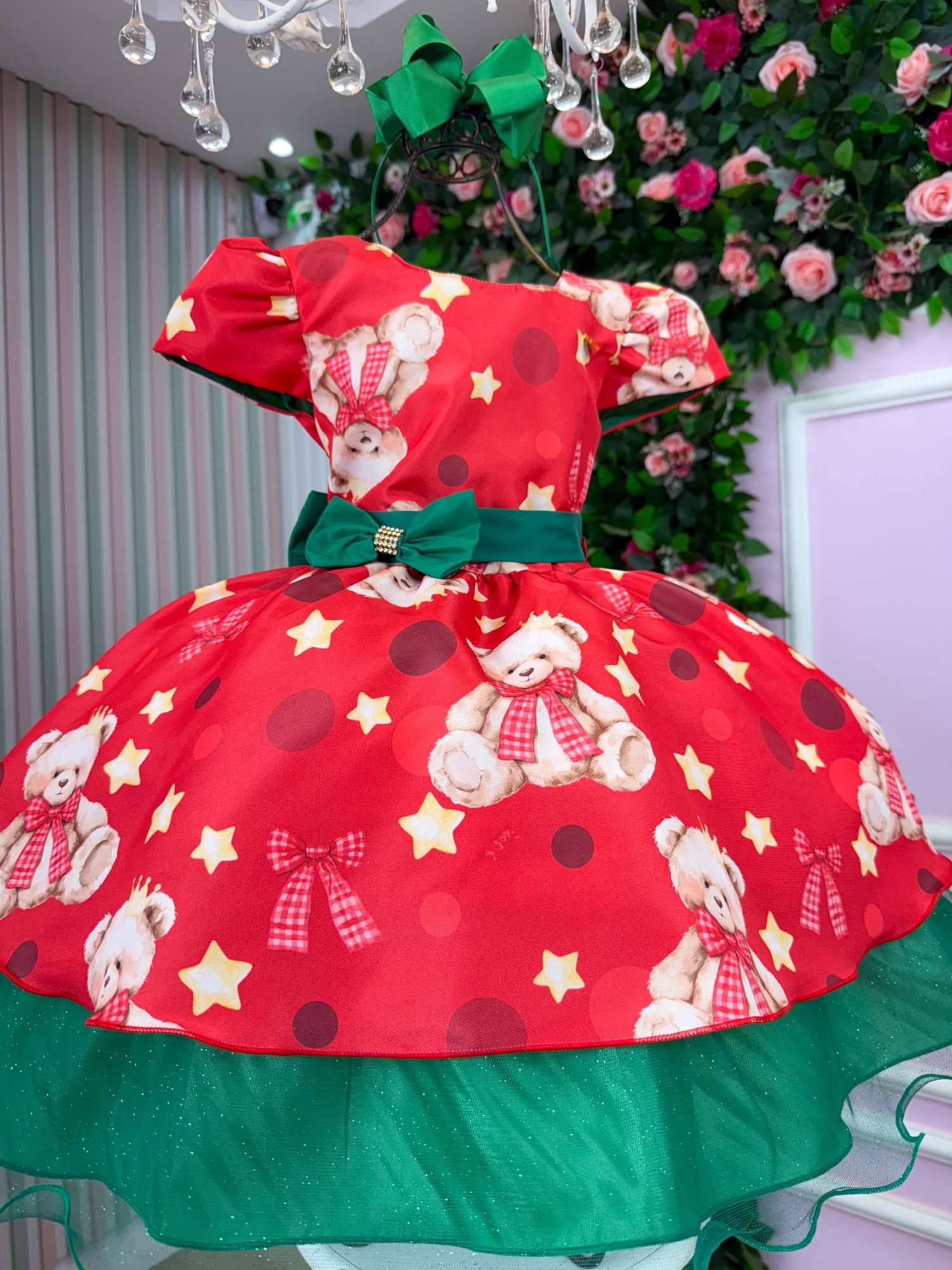 Vestido Vermelho Encanto de Natal com Ursinhos Fofinhos