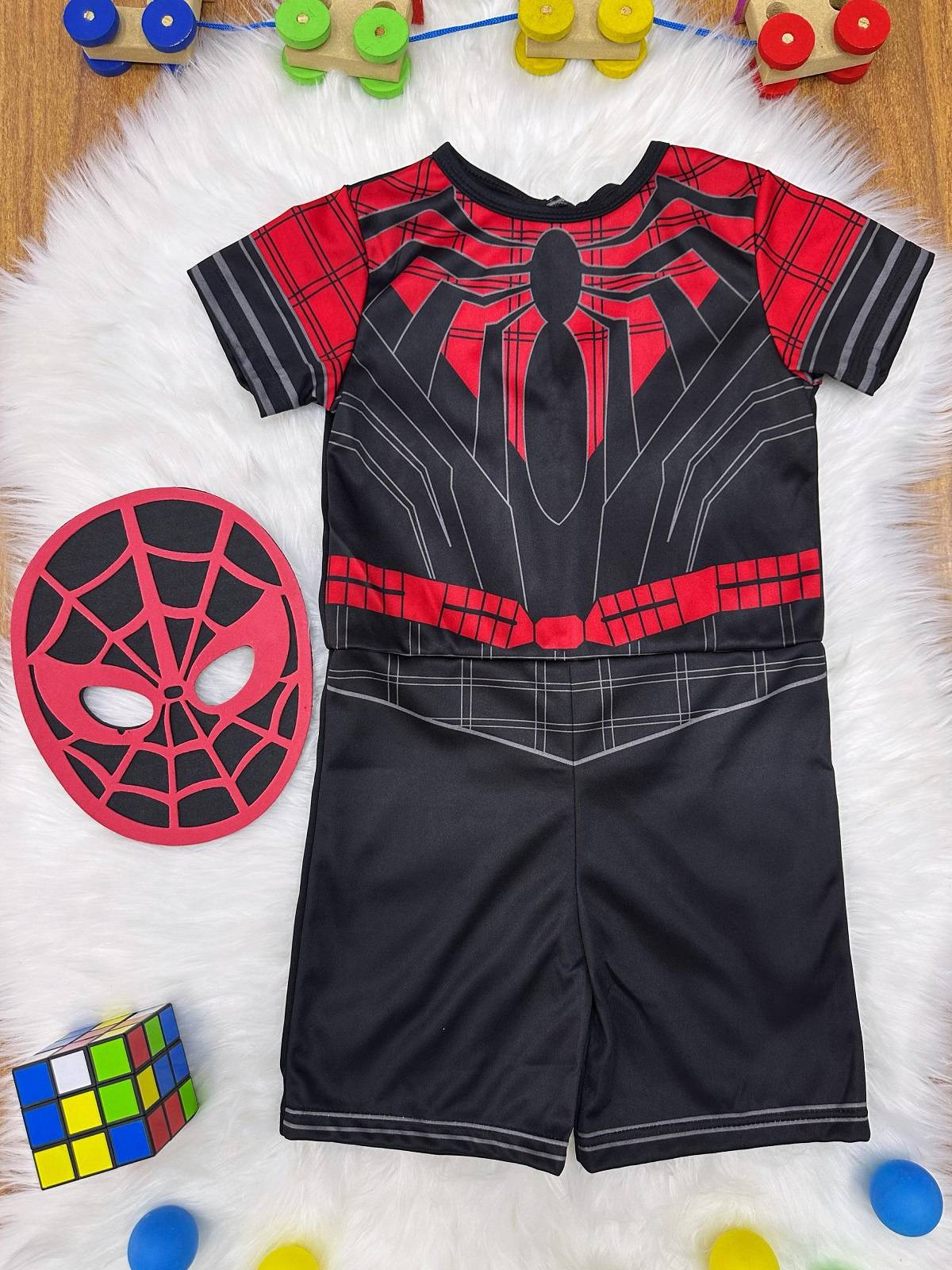 Fantasia Infantil do Homem Aranha com Máscara Temática
