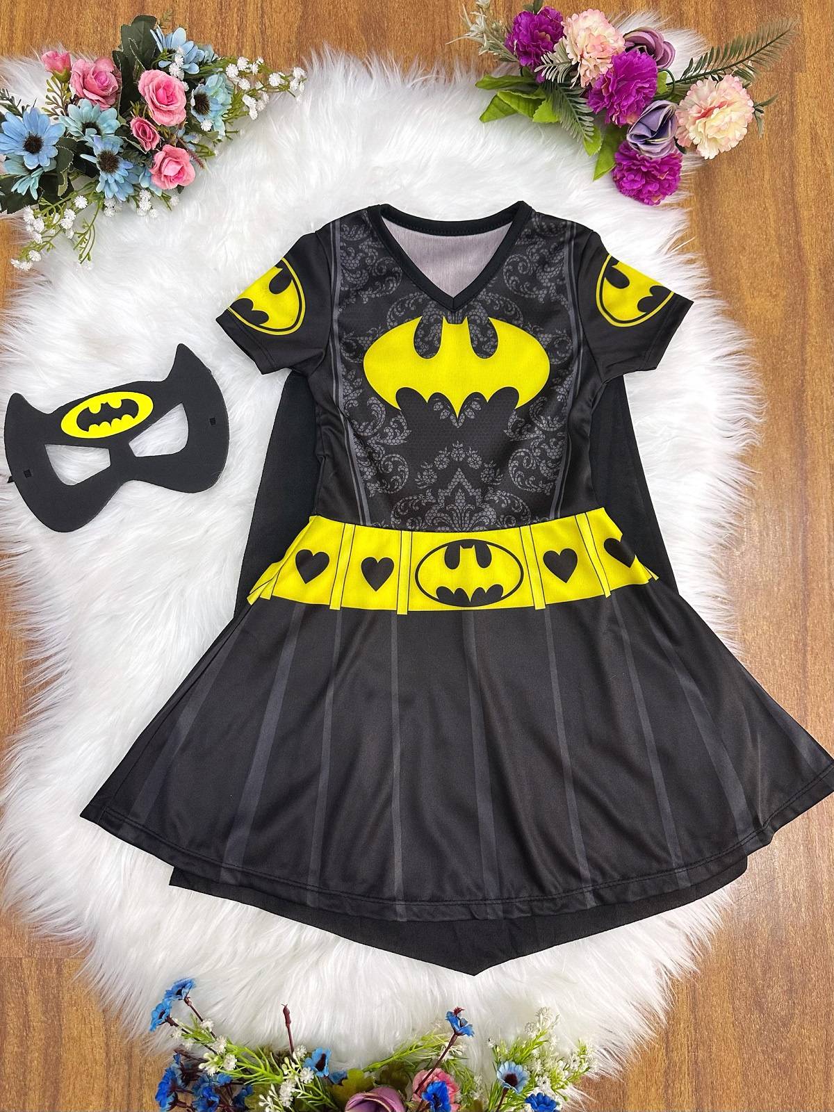 Fantasia Infantil Com Máscara Temática da Batgirl para Festas