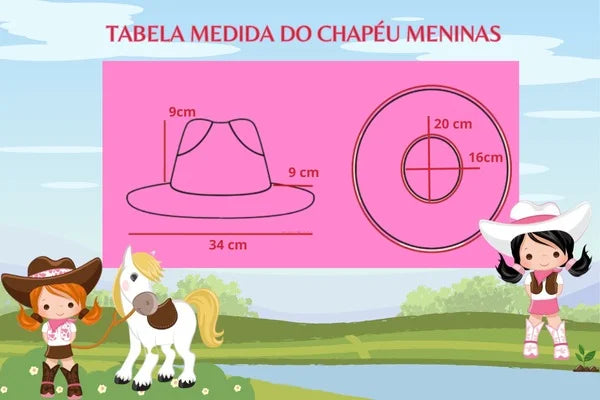 Conjunto Jeans Boiadeira com Chapéu e Franjas para Meninas