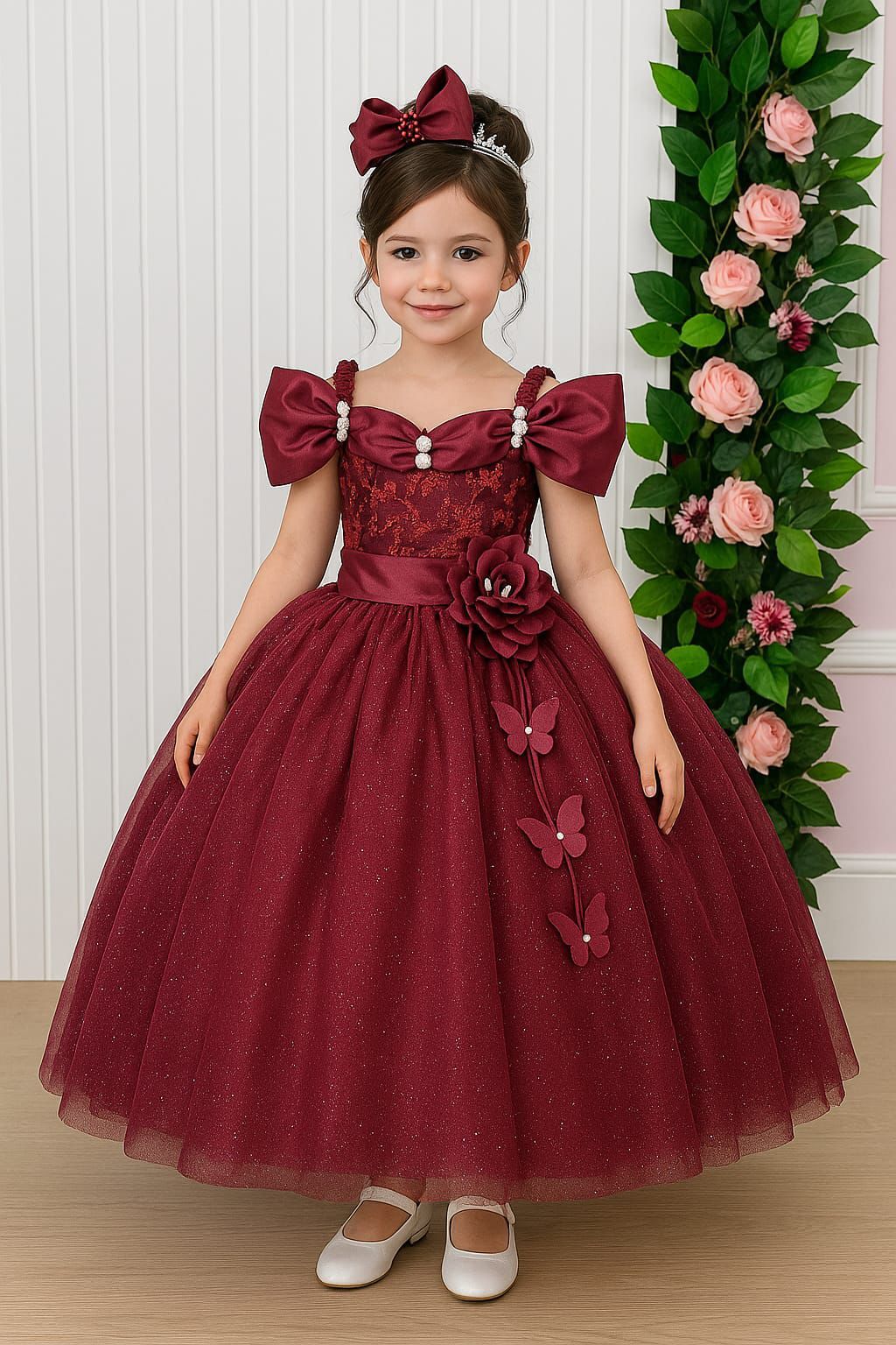 Vestido Princesa Marsala com Forro em Poliéster e Algodão