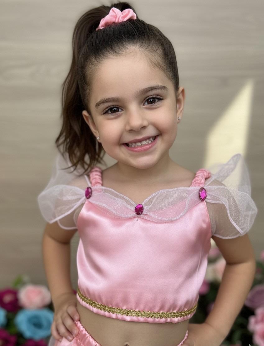 Fantasia Princesa Rosa em Tecido Cetim 100% Poliéster