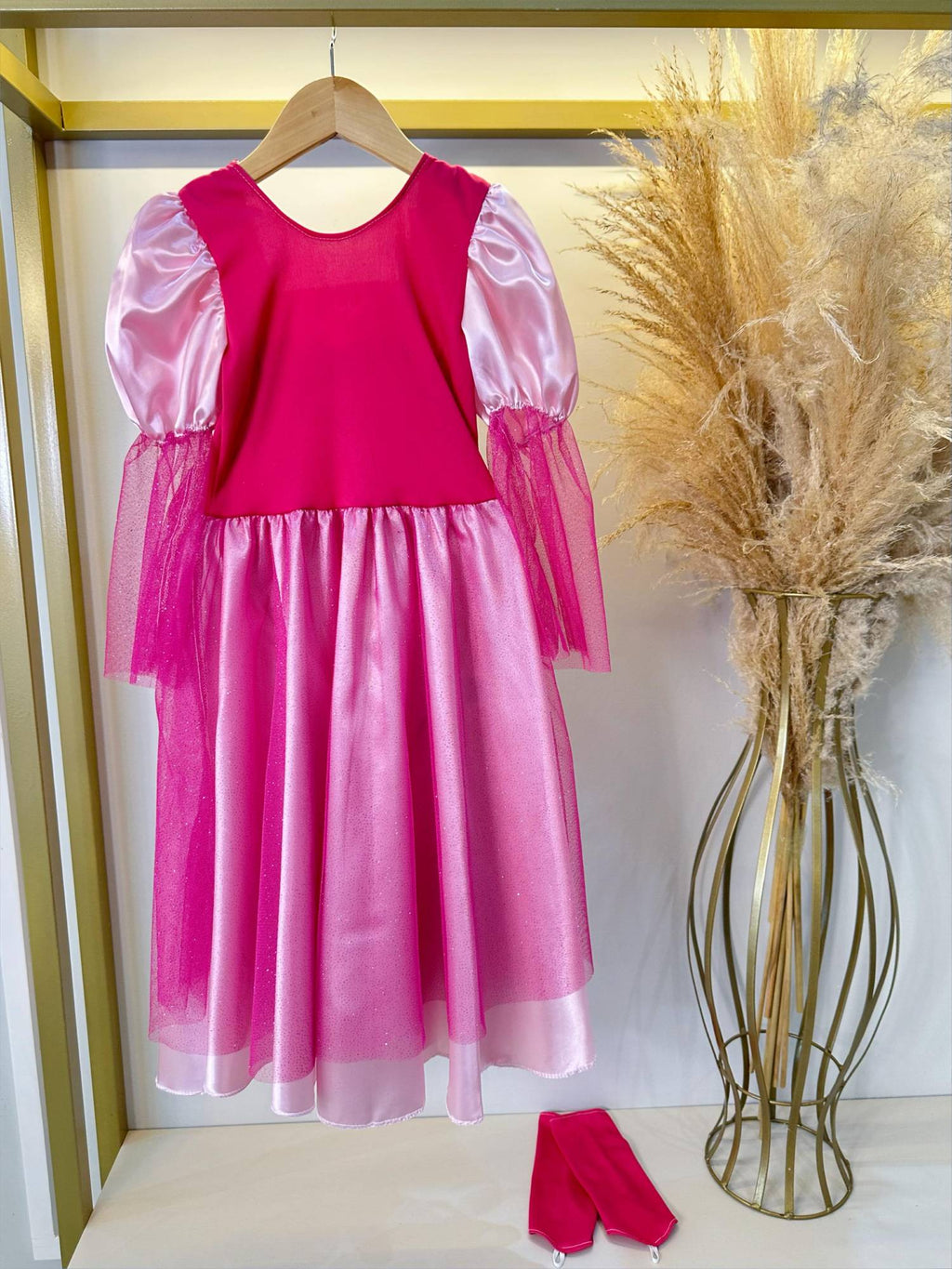 Fantasia Infantil Princesa Aurora com Luvas para Festas Luxuosas