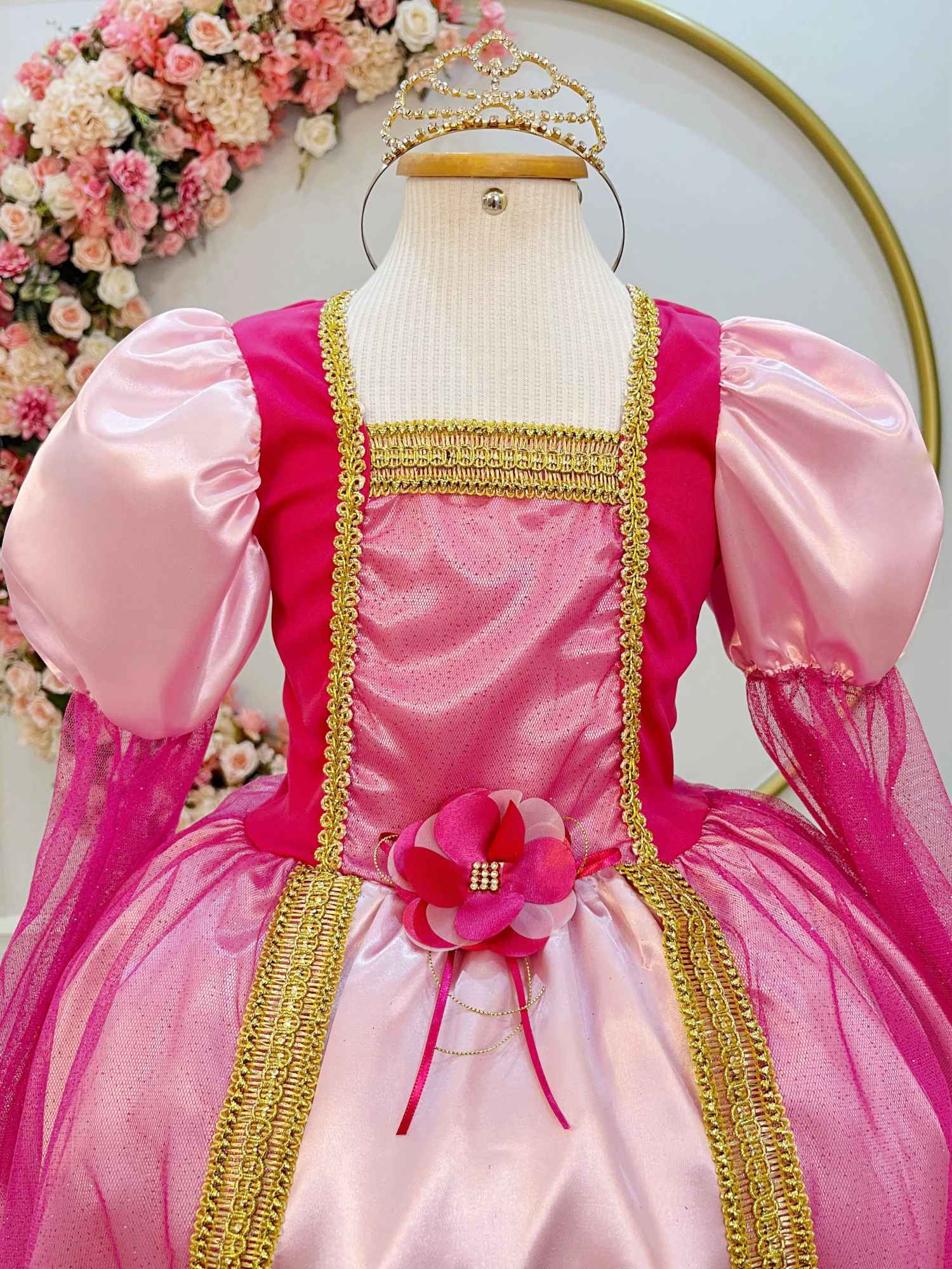 Fantasia Infantil Princesa Aurora com Luvas para Festas Luxuosas