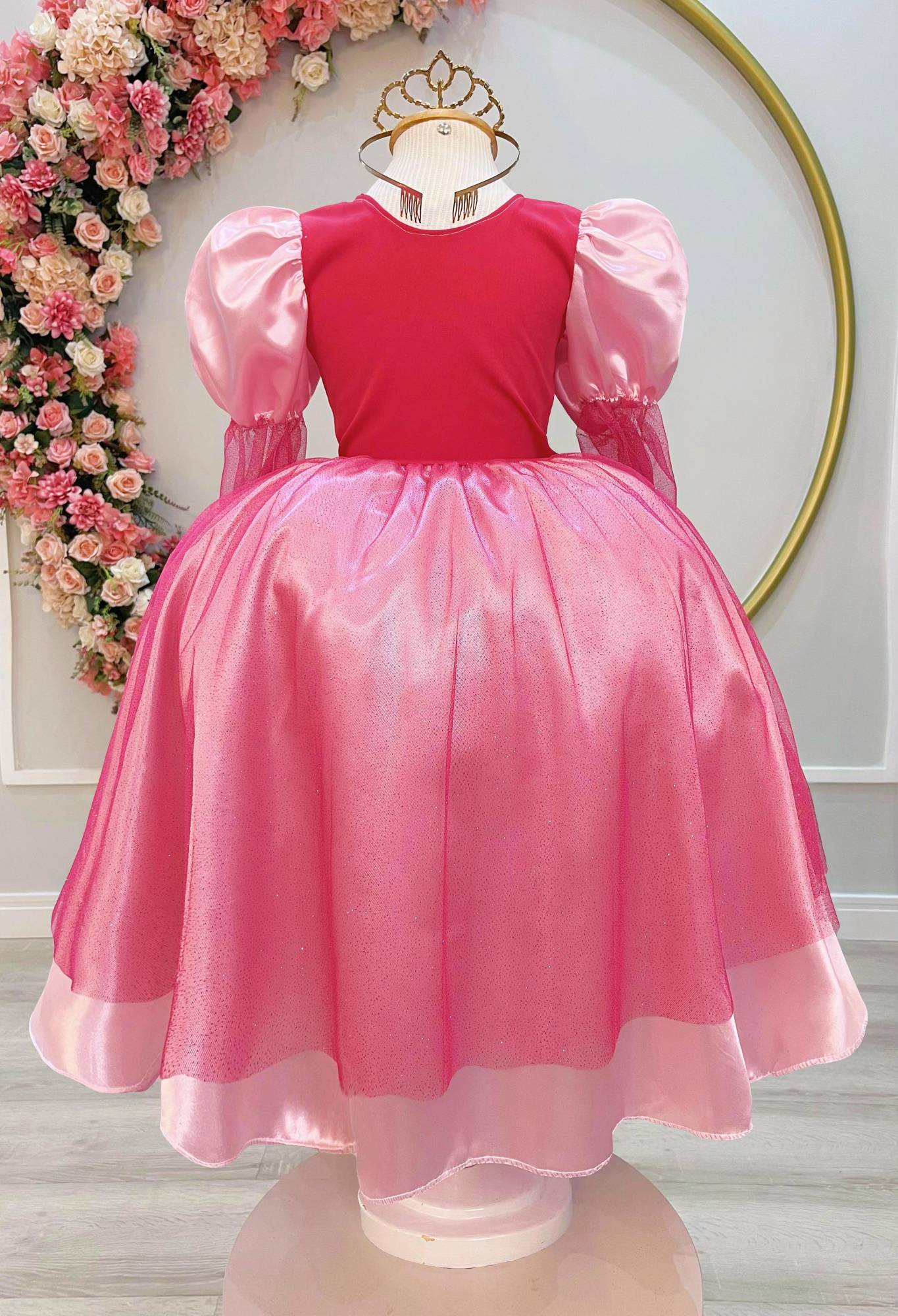 Fantasia Infantil Princesa Aurora com Luvas para Festas Luxuosas