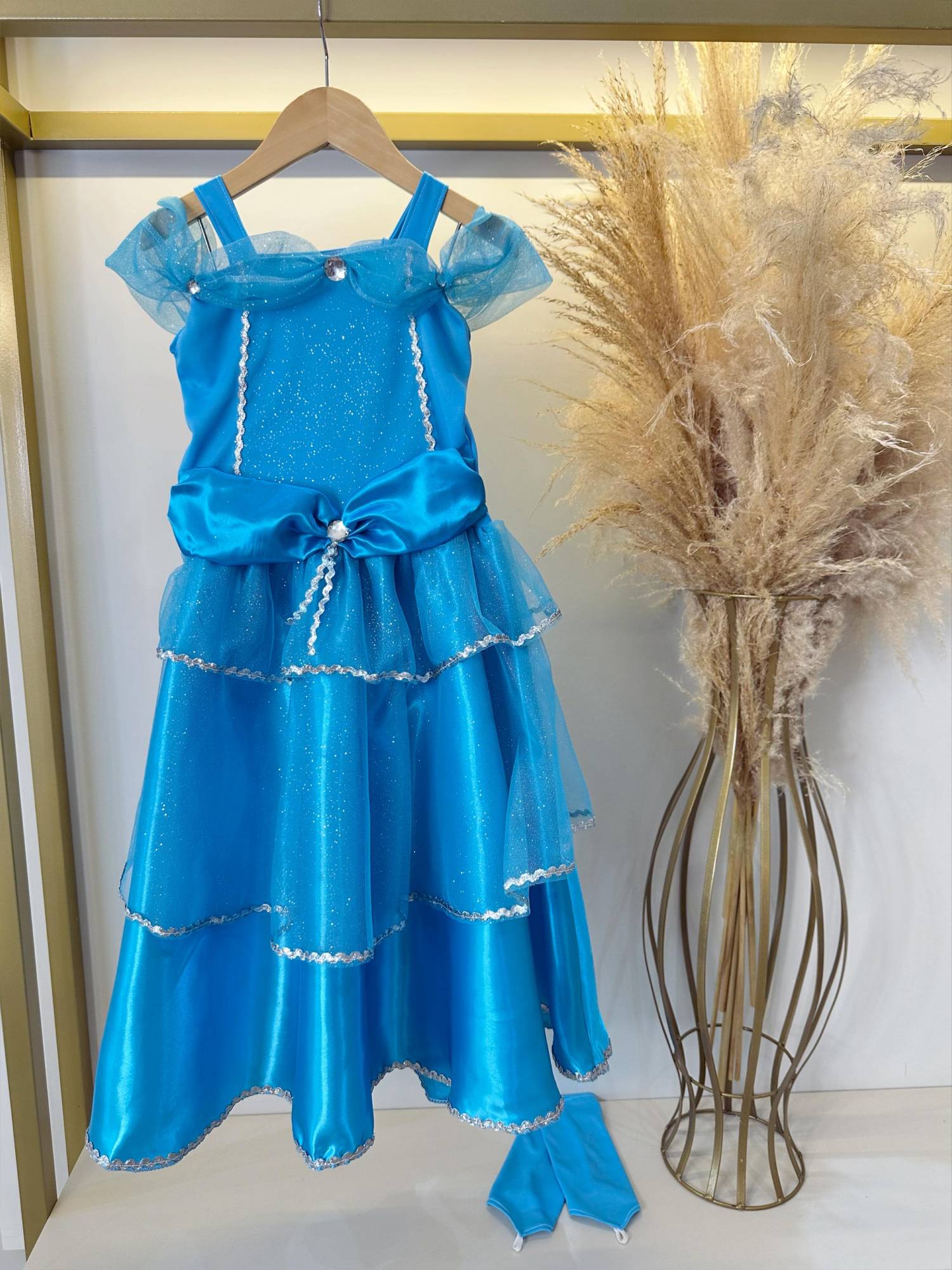 Fantasia Infantil Princesa com Luvas em Tecido Elanca e Tule Glitter