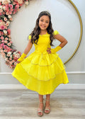Fantasia Infantil Princesa em Cetim com Luvas e Detalhes em Glitter
