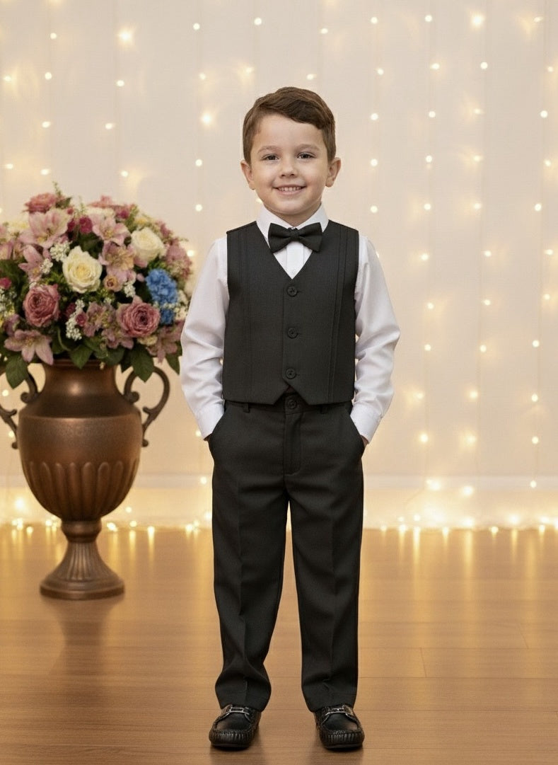 Conjunto Social Luxo Pajem Camisa Branca Calça e Colete Preto