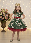 Vestido Infantil Verde e Marsala Ursinhos Natal Festas