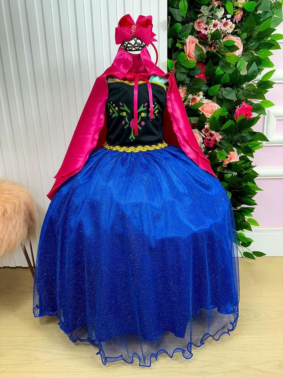Saia Longa Princesa Ana Frozen em Cetim com Tule Glitter