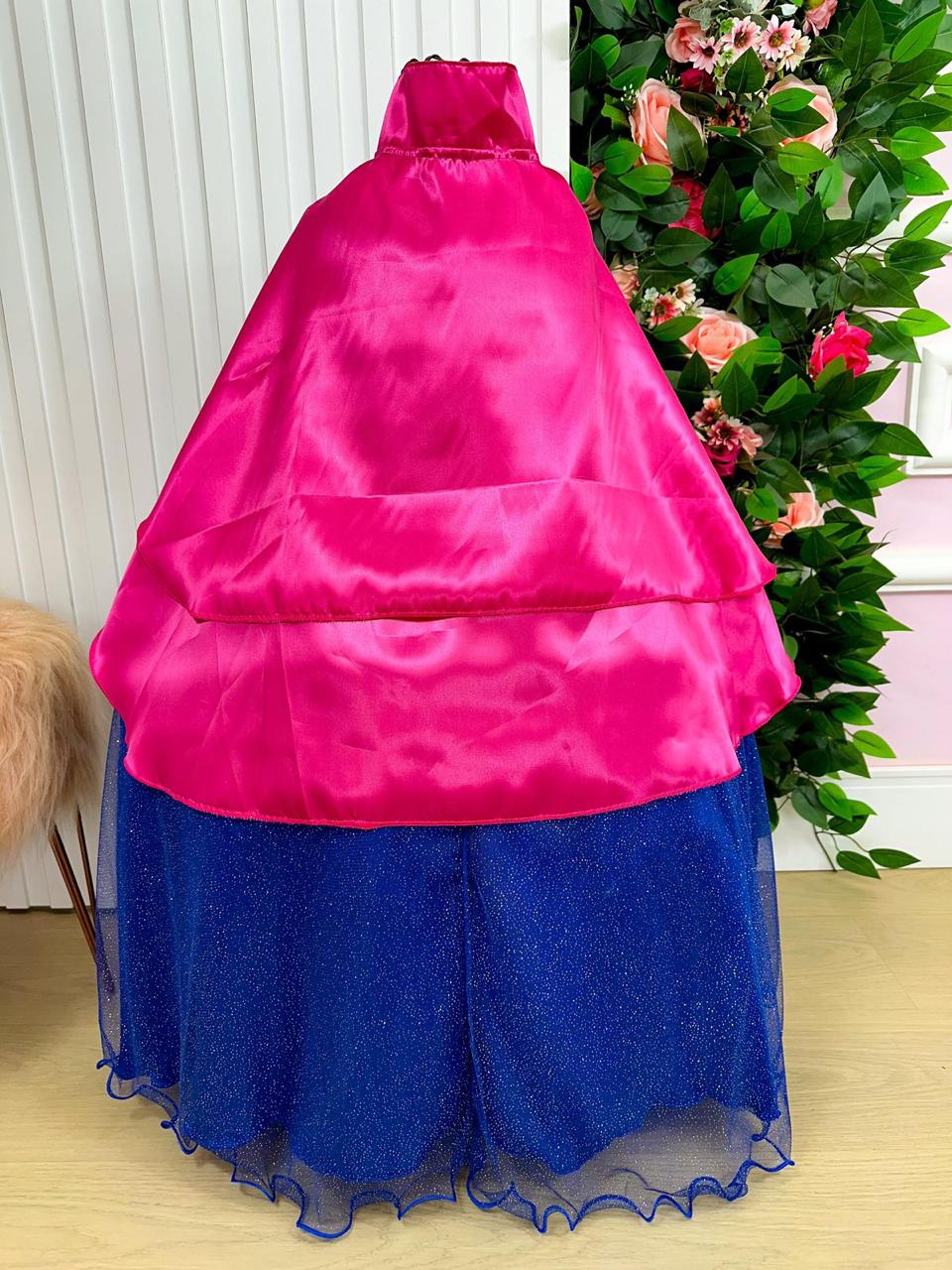 Saia Longa Princesa Ana Frozen em Cetim com Tule Glitter