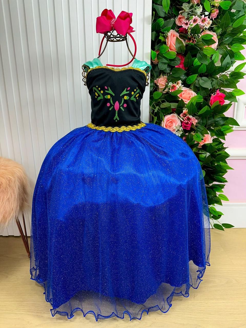 Saia Longa Princesa Ana Frozen em Cetim com Tule Glitter